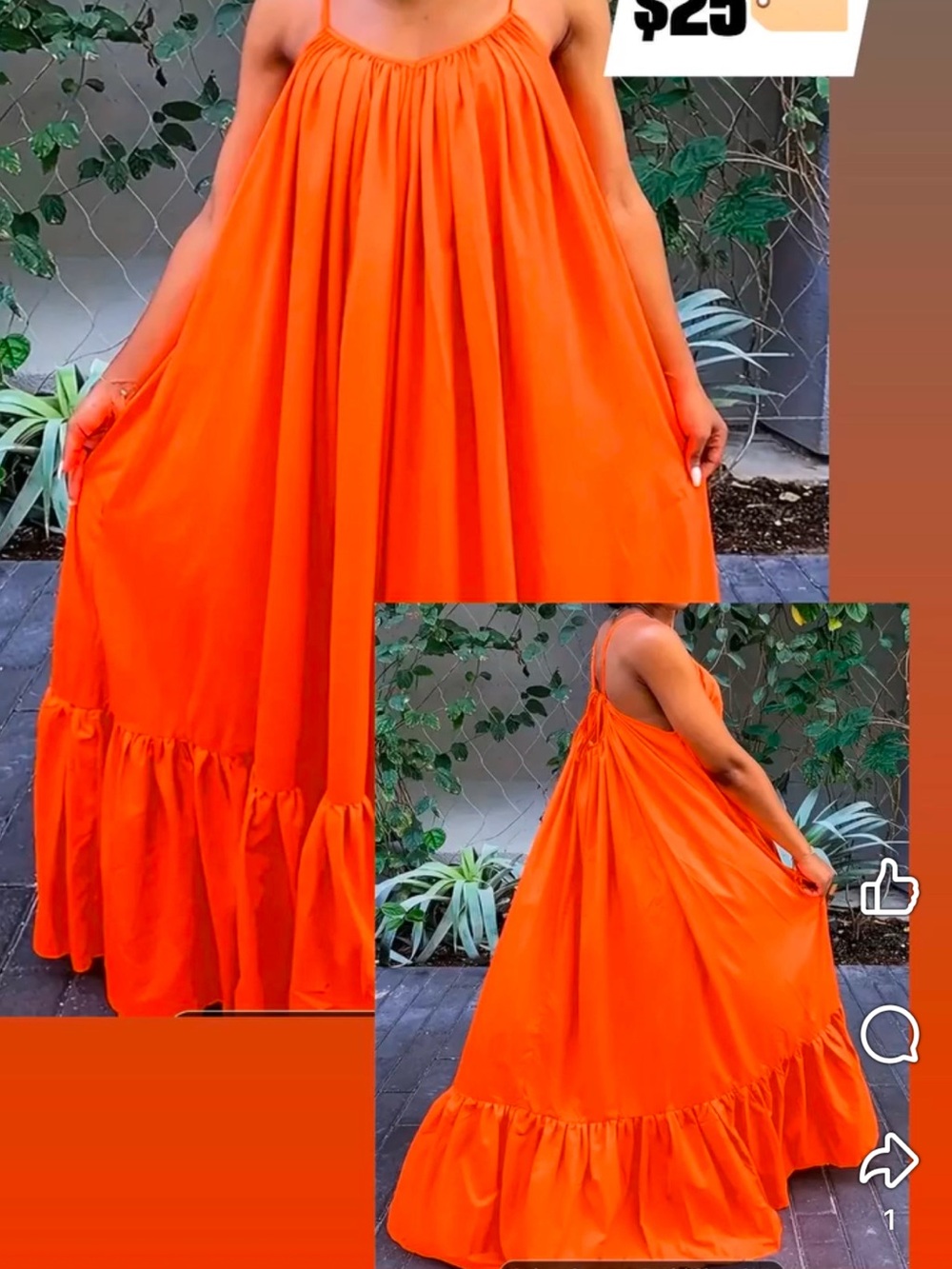 Flowy Orange Maxi Dress - Lightweight Spaghetti Strap Sundress